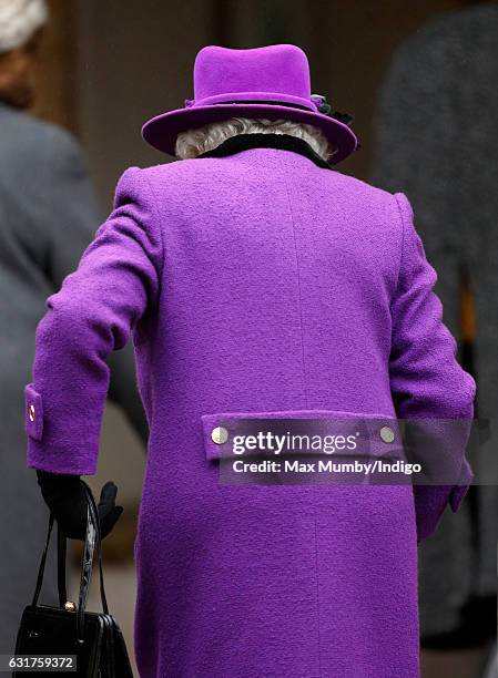 Queen Elizabeth II attends the Sunday service at the church of St Mary the Virgin in Flitcham on January 15, 2017 near King's Lynn, England.