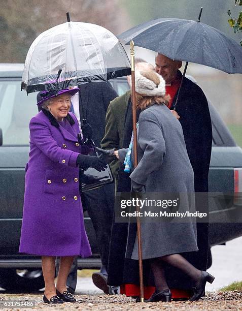 Queen Elizabeth II attends the Sunday service at the church of St Mary the Virgin in Flitcham on January 15, 2017 near King's Lynn, England.