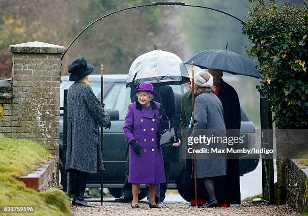 Queen Elizabeth II attends the Sunday service at the church of St Mary the Virgin in Flitcham on January 15, 2017 near King's Lynn, England.