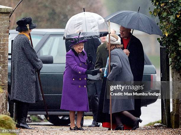 Queen Elizabeth II attends the Sunday service at the church of St Mary the Virgin in Flitcham on January 15, 2017 near King's Lynn, England.