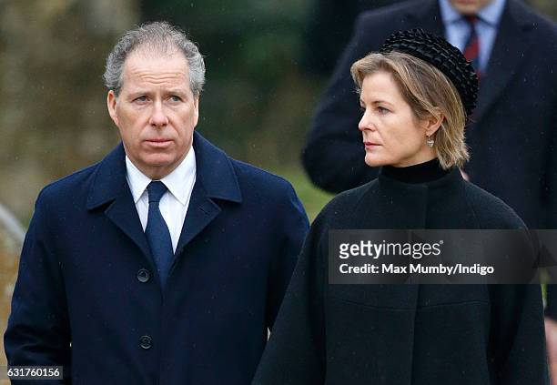 David, Earl of Snowdon and Serena, Countess of Snowdon attend the Sunday service at the church of St Mary the Virgin in Flitcham on January 15, 2017...