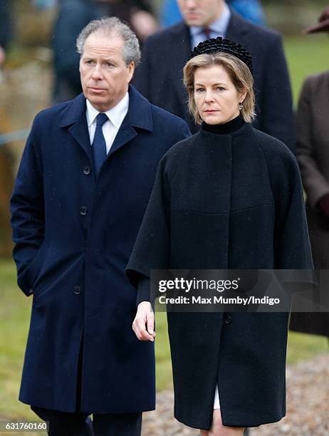 David, Earl of Snowdon and Serena, Countess of Snowdon attend the Sunday service at the church of St Mary the Virgin in Flitcham on January 15, 2017...