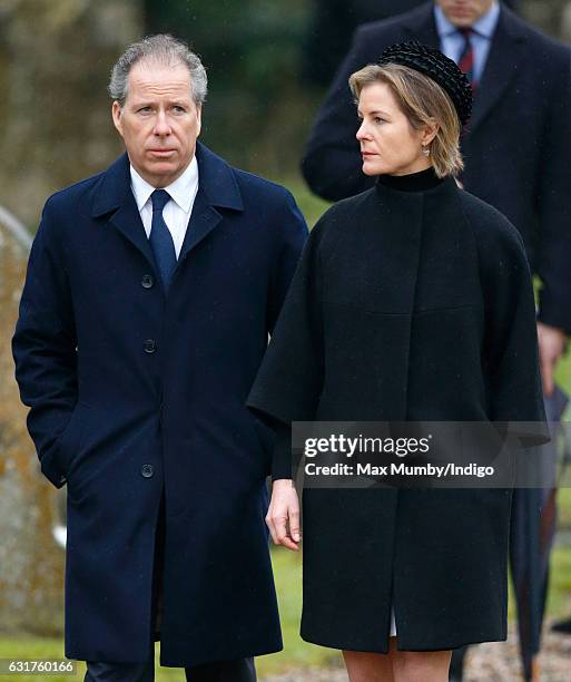 David, Earl of Snowdon and Serena, Countess of Snowdon attend the Sunday service at the church of St Mary the Virgin in Flitcham on January 15, 2017...