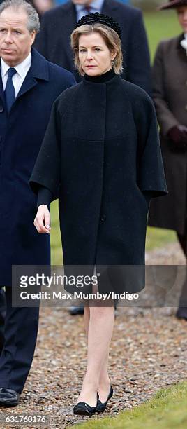 Serena, Countess of Snowdon attends the Sunday service at the church of St Mary the Virgin in Flitcham on January 15, 2017 near King's Lynn, England.