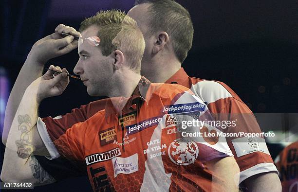 Glen Durrant of England throws during the Men's final match against Danny Noppert of The Nederlands on Day Eight of the BDO Lakeside World...