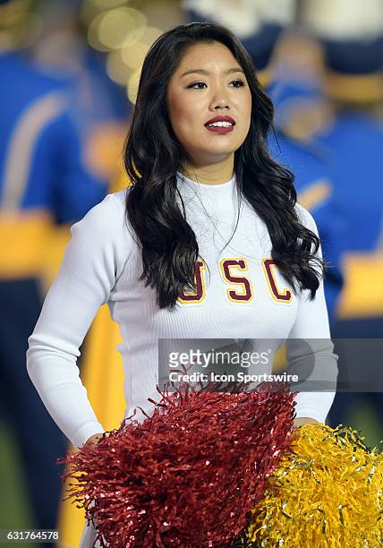 Trojans cheerleader on the field during a game against the UCLA Bruins played on November 19 at the Rose Bowl in Pasadena, CA.