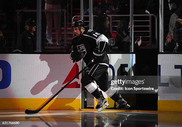 Los Angeles Kings Right Wing Devin Setoguchi takes the ice during an NHL game between the Detroit Red Wings and the Los Angeles Kings on January 05...