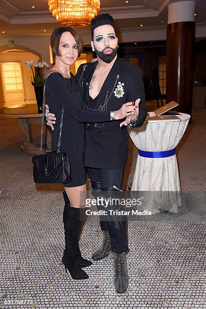 Anouschka Renzi and Harald Gloeoeckler attend the 30th Anniversary of Designer Harald Gloeoecklers Label Pompoeoes on January 15, 2017 in Berlin,...