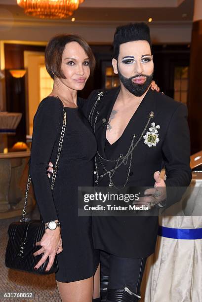 Anouschka Renzi and Harald Gloeoeckler attend the 30th Anniversary of Designer Harald Gloeoecklers Label Pompoeoes on January 15, 2017 in Berlin,...