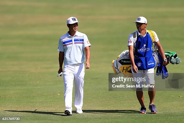 Hideto Tanihara of Japan walks on the third hole during the final round of the Sony Open In Hawaii at Waialae Country Club on January 15, 2017 in...