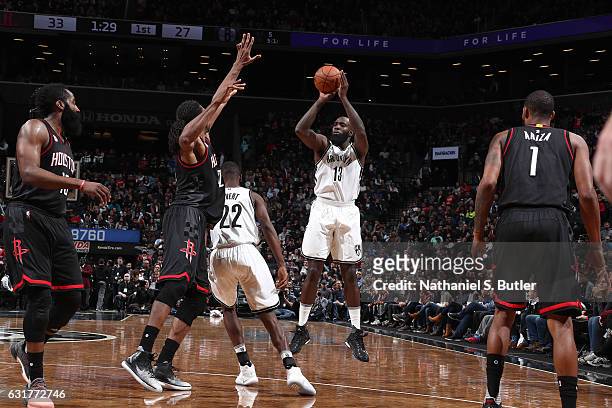 Anthony Bennett of the Brooklyn Nets shoots the ball against the Houston Rockets on January 15, 2017 at Barclays Center in Brooklyn, New York. NOTE...