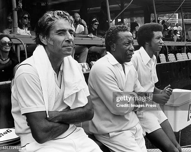 1970s: Pancho Gonzales, Gordon Parks and Arthur Ashes circa 1970s in Forest Hills, Queens.