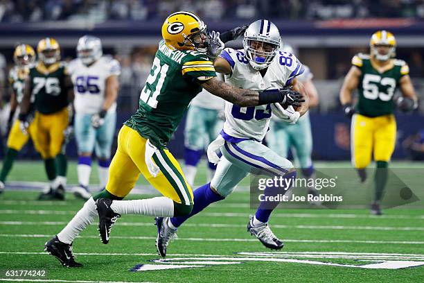 Ha Ha Clinton-Dix of the Green Bay Packers tackles Terrance Williams of the Dallas Cowboys in the second half during the NFC Divisional Playoff Game...