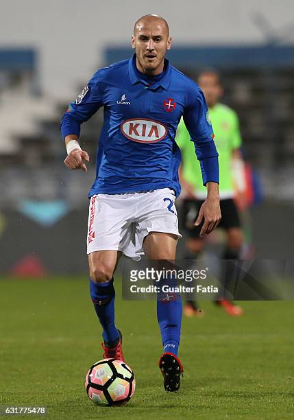 Belenenses's midfielder Hassan Yebda from Argelia in action during the Primeira Liga match between CF Os Belenenses and Rio Ave FC at Estadio do...