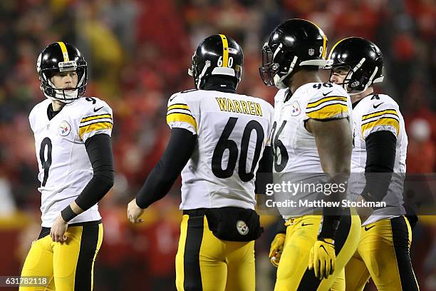 Kicker Chris Boswell of the Pittsburgh Steelers looks at teammates after a field goal against the Kansas City Chiefs in the AFC Divisional Playoff...