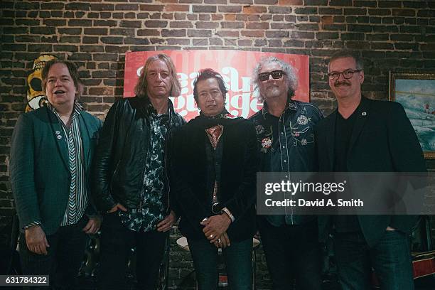 Kurt Bloch, Peter Buck, Alejandro Escovedo, Scott McCaughey, and John Moen pose before their performance at Saturn Birmingham on January 15, 2017 in...