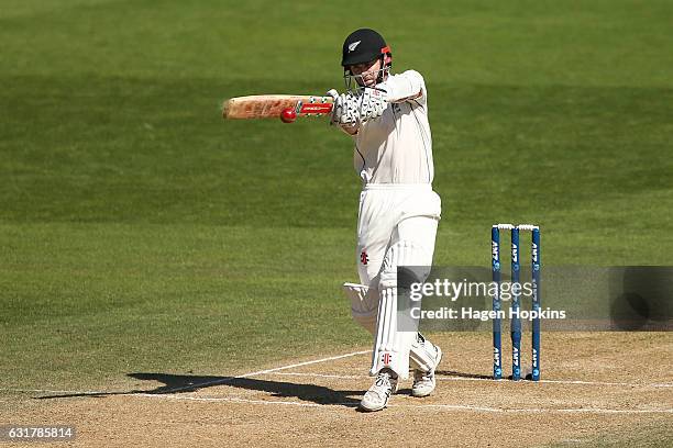 Kane Williamson of New Zealand bats during day five of the First Test match between New Zealand and Bangladesh at Basin Reserve on January 16, 2017...