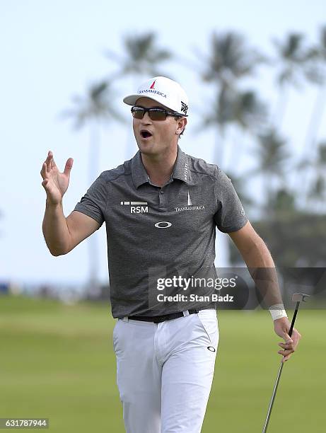 Zach Johnson reacts to his missed birdie attempt on the 12th hole during the final round of the Sony Open in Honolulu, Hawaii at Waialae Country Club...