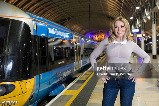 Carol Vorderman poses for a photo to highlight the Heathrow Express Service from Paddington Station on January 16, 2017 at Paddington Station in...