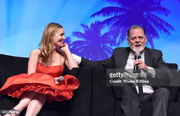 Actress Leslie Mann and director Taylor Hackford speak at the Closing Night Screening of "The Comedian" at the 28th Annual Palm Springs International...