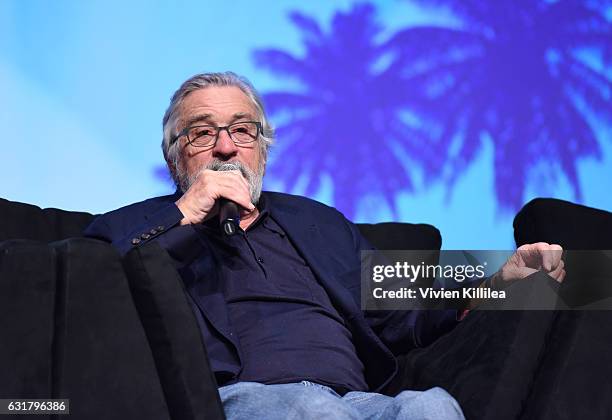 Actor Robert De Niro speaks at the Closing Night Screening of "The Comedian" at the 28th Annual Palm Springs International Film Festival on January...