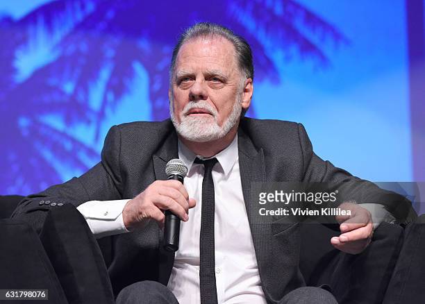 Director Taylor Hackford speaks at the Closing Night Screening of "The Comedian" at the 28th Annual Palm Springs International Film Festival on...