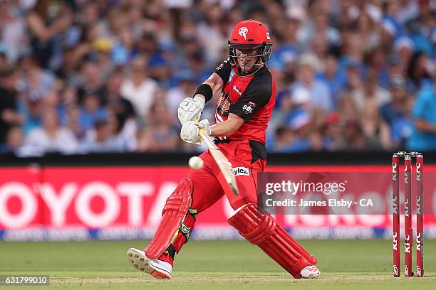 Marcus Harris of Melbourne plays a shot during the Big Bash League match between the Adelaide Strikers and the Melbourne Renegades at Adelaide Oval...