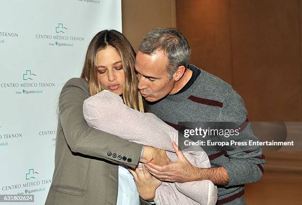 Martina Klein and Alex Corretja present their newborn daughter Erika Corretja at the Clinica Teknon on January 13, 2017 in Barcelona, Spain.