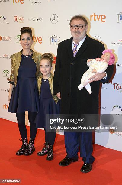 Pablo Carbonell, his wife Maria Arellano and daughter Mafalda Carbonell attends the Jose Maria Forque Awards 2016 at Teatro de la Maestranza on...