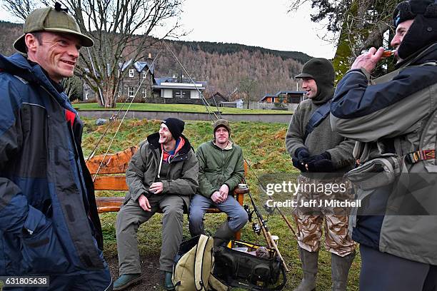 Angelers gather at the River Tay for the opening of the Salmon Fishing season on January 16, 2017 in Kenmore, Scotland. The village of Kenmore has...