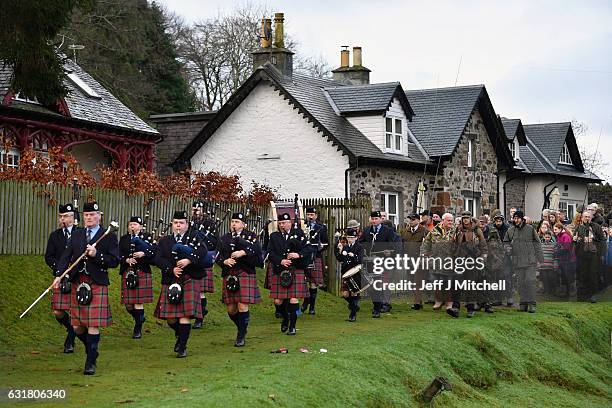 Angelers gather at the River Tay for the opening of the Salmon Fishing season on January 16, 2017 in Kenmore, Scotland. The village of Kenmore has...