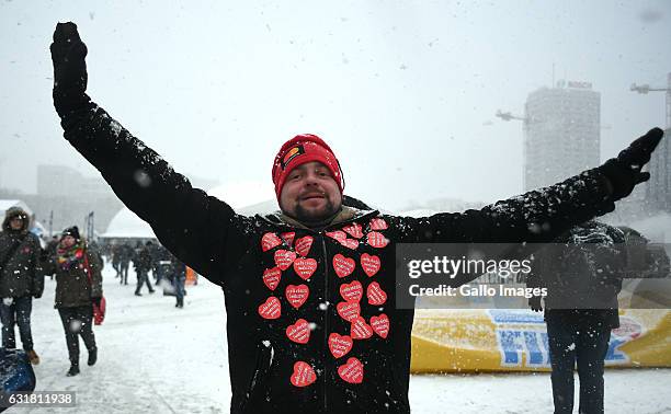 Supporters participate in the 25th Wielka Orkiestra Swiatecznej Pomocy Finale on January 15, 2017 in Warsaw, Poland. The Finale is a one-day public...