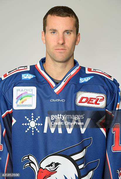 Andrew Joudrey of the Adler Mannheim during the portrait shot on August 23, 2016 in Mannheim, Germany.