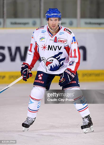 Andrew Joudrey of the Adler Mannheim during the action shot on September 25, 2016 in Wolfsburg, Germany.