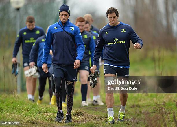 Dublin , Ireland - 16 January 2017; Zane Kirchner, left, and Mike McCarthy of Leinster arrive ahead of squad training at UCD in Belfield, Dublin.