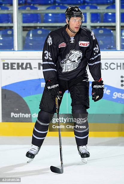 David Steckel of the Thomas Sabo Ice Tigers Nuernberg during the action shot on August 19, 2016 in Straubing, Germany.
