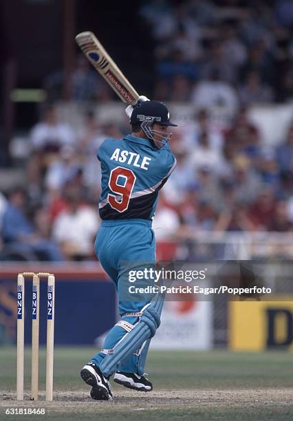 Nathan Astle batting for New Zealand during the 1st One Day International between New Zealand and England at Lancaster Park, Christchurch, New...