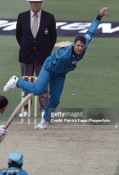 Nathan Astle bowling for New Zealand during the World Cup Super Six match between India and New Zealand and South Africa at Trent Bridge, Nottingham,...
