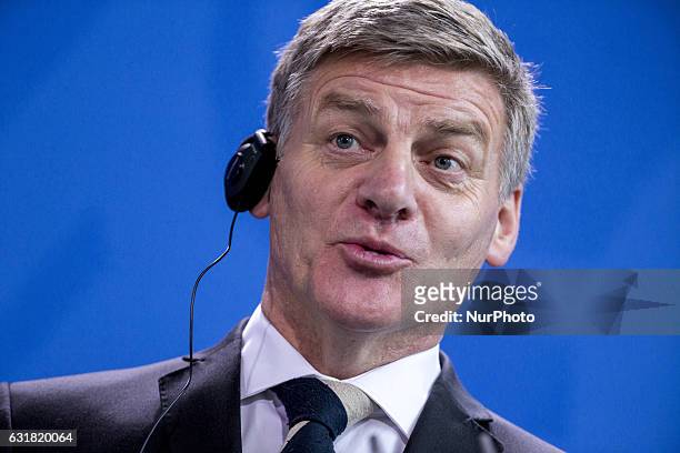 New Zealand's Prime Minister Bill English is pictured during a news conference held with German Chancellor Angela Merkel at the Chancellery in...