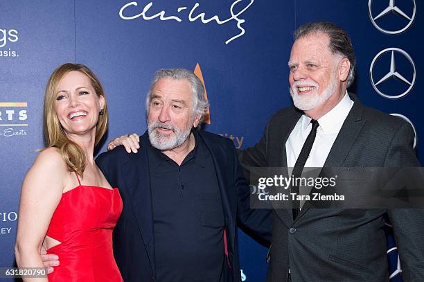 Actress Leslie Mann, actor Robert De Niro and director Taylor Hackford attend the closing night screening of 'The Comedian' at the 28th Annual Palm...