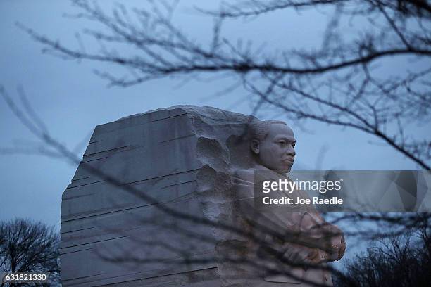 The Martin Luther King Jr. Memorial is seen on the day that honors him on January 16, 2017 in Washington, DC. Martin Luther King day is a national...