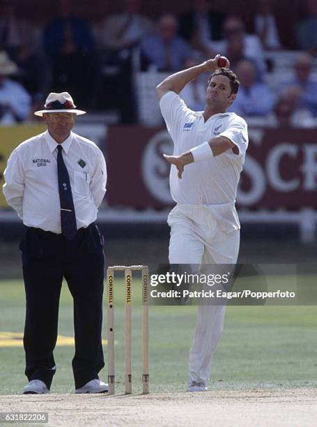 Chris Cairns bowling for New Zealand during the 2nd Test match between England and New Zealand at Lord's Cricket Ground, London, 22nd July 1999. The...