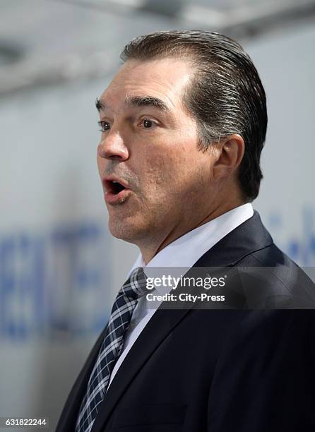 Coach Larry Mitchell of Straubing Tigers gestures during the action shot on August 19, 2016 in Straubing, Germany.