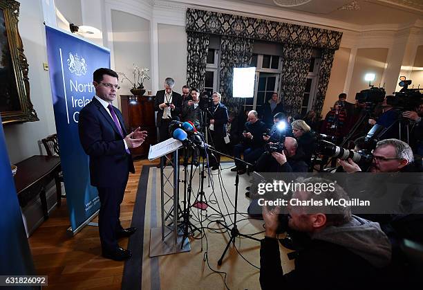 Northern Ireland Secretary of State James Brokenshire holds a press conference in the Great Hall at Stormont on January 16, 2017 in Belfast, Northern...