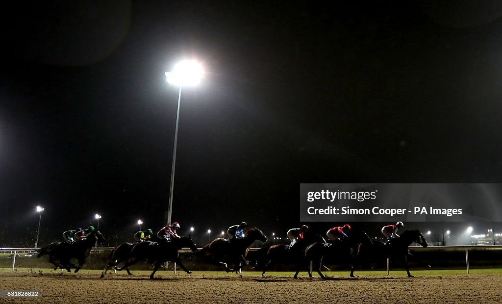 Wolverhampton Races Today Runners and Riders go round the final bend during The Betway Sprint ...