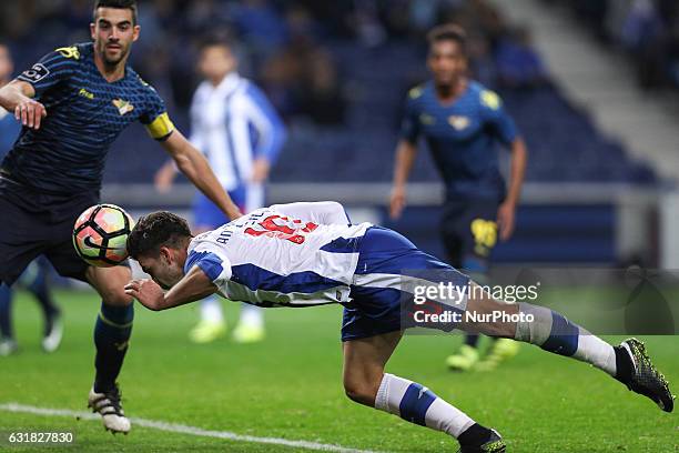 Porto's Portuguese forward Andre Silva score a goal during the Premier League 2016/17 match between FC Porto and Moreirense, at Dragao Stadium in...