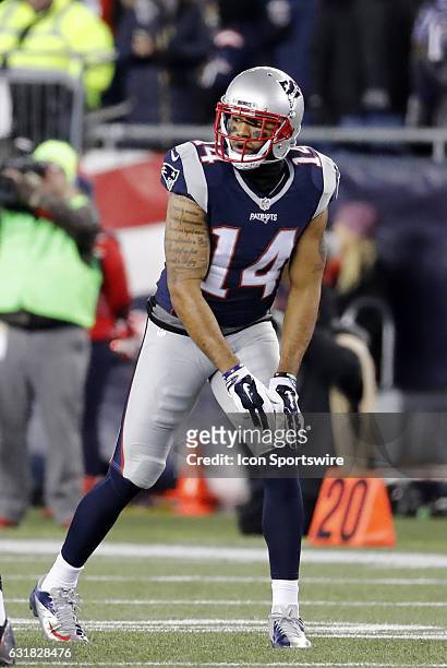 New England Patriots wide receiver Michael Floyd sets up in the slot during an AFC Divisional Playoff game between the New England Patriots and the...
