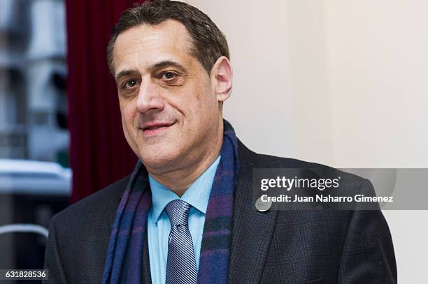 Stuart Milk, president of Harvey Milk Foundation, attends a press conference at Hotel de la Letras on January 16, 2017 in Madrid, Spain. During the...