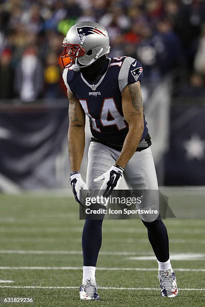 New England Patriots wide receiver Michael Floyd lines up wide during an AFC Divisional Playoff game between the New England Patriots and the Houston...