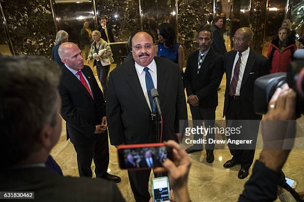 Martin Luther King III speaks to reporters after his meeting with President-elect Donald Trump at Trump Tower, January 16, 2017 in New York City....